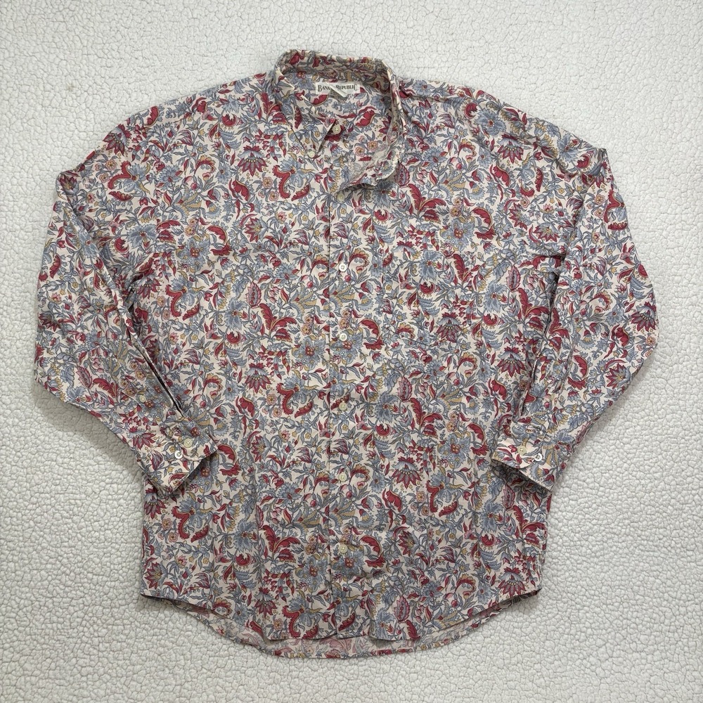 Vintage Banana Republic Shirt Mens Large Paisley Floral Long Sleeve Button Up